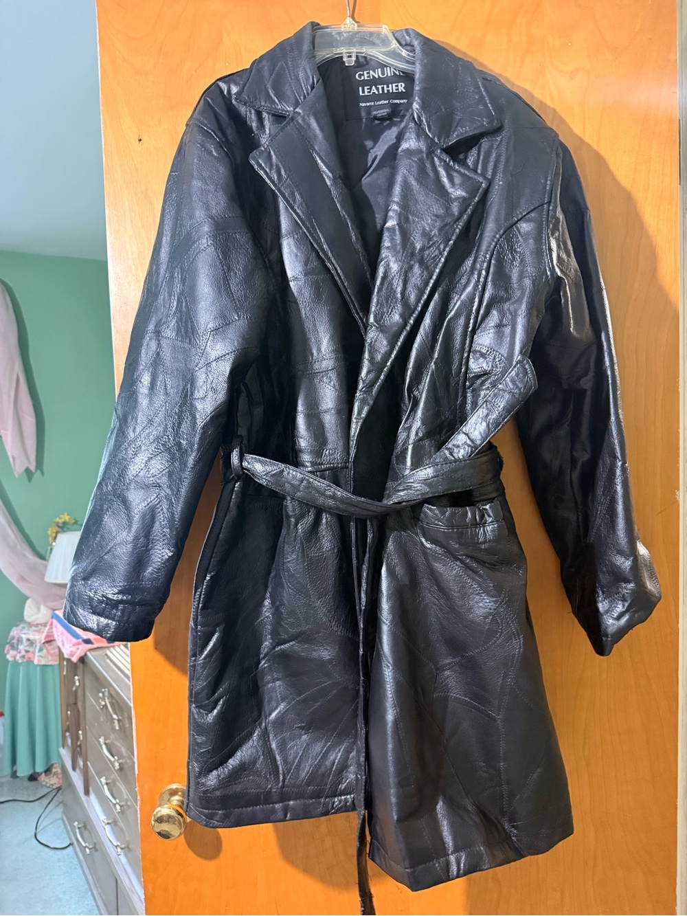Vintage 90s Navarre Leather Company Black Genuine Leather patchwork coat 3x
